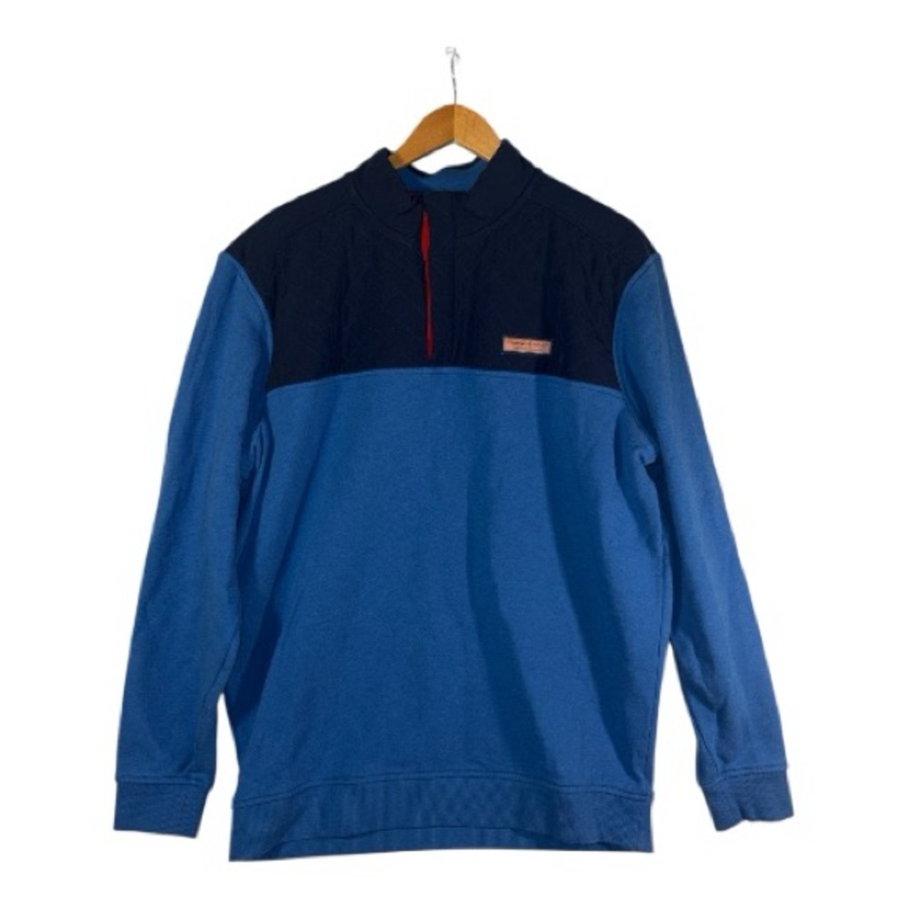 Vineyard Vines Men's Quilted 1/4 Snap Pullover Ocean Blue Navy Whale Men's Large
